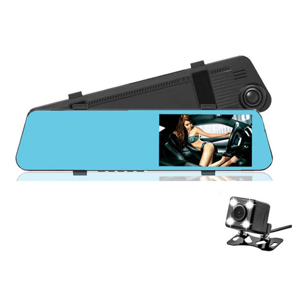 4.5 inch 1080P HD front rear dual lens rear view mirror dash cam X1 with vehicle backup camera  G sensor 24 hours parking monitoring